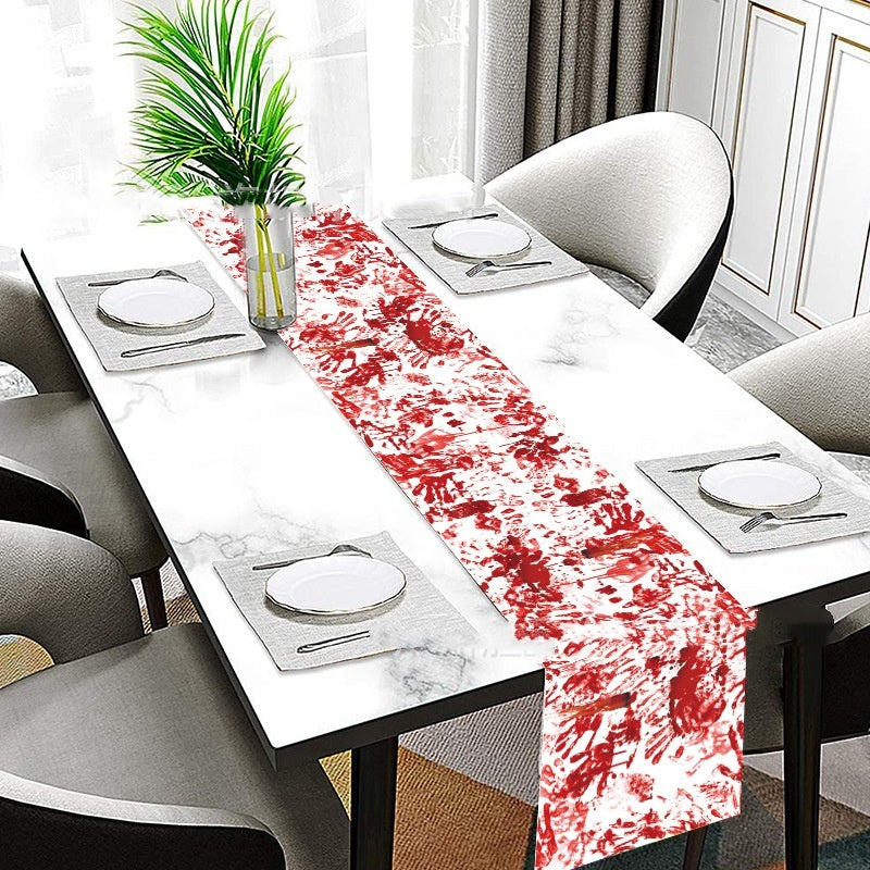 Horror Happy Halloween Tablecloth Bloody Handprint Table Cover Festival Halloween Party  Tablecloth Decoration Supplies