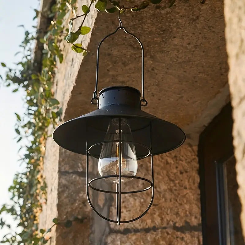 Black Vintage Solar-Powered Art Courtyard Chandelier - Outdoor Garden Decor-3