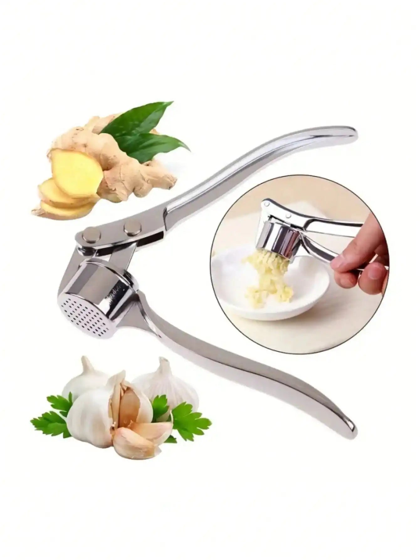 1PC Stainless Steel Garlic Press – Easy to Use & Washable-0