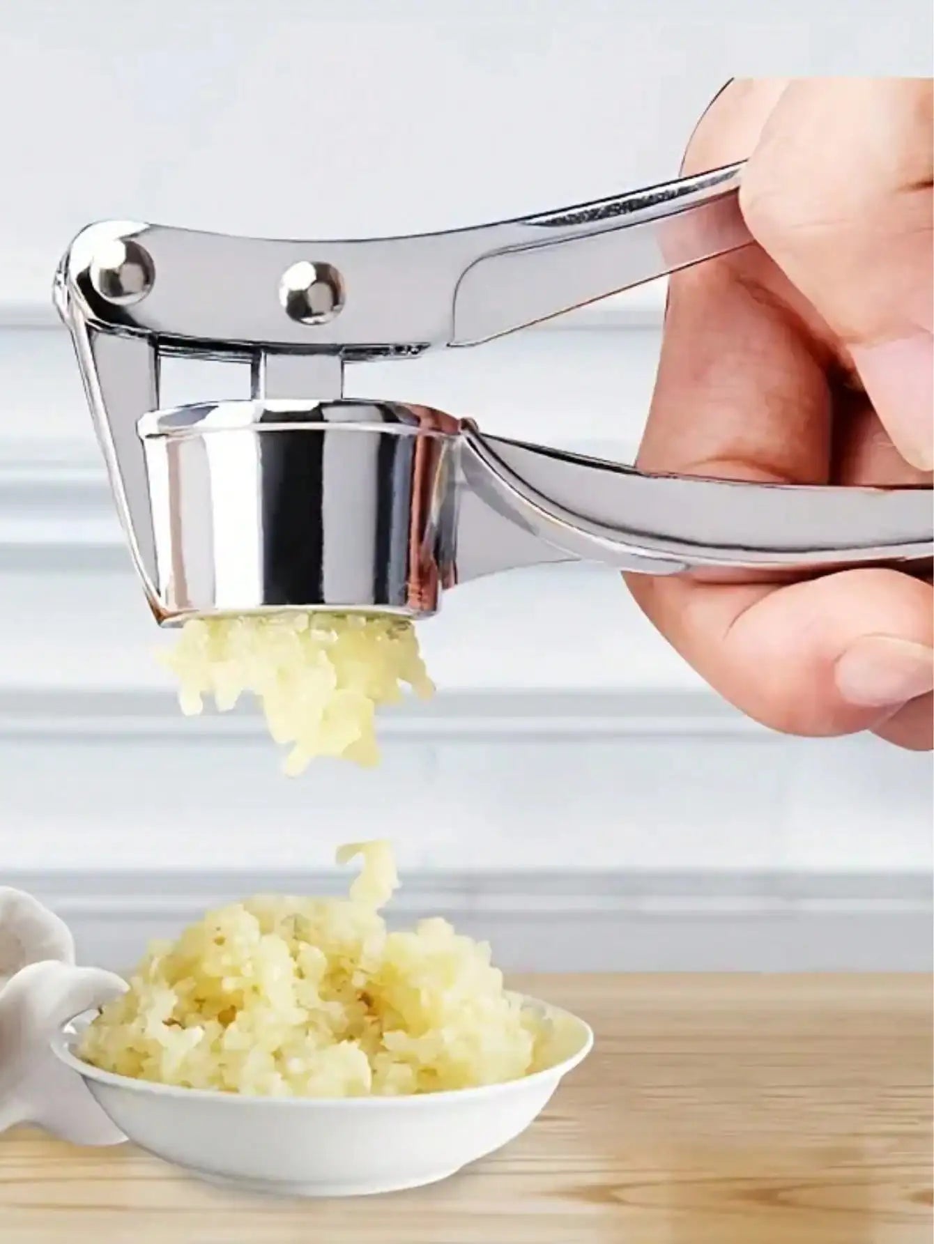 1PC Stainless Steel Garlic Press – Easy to Use & Washable-1