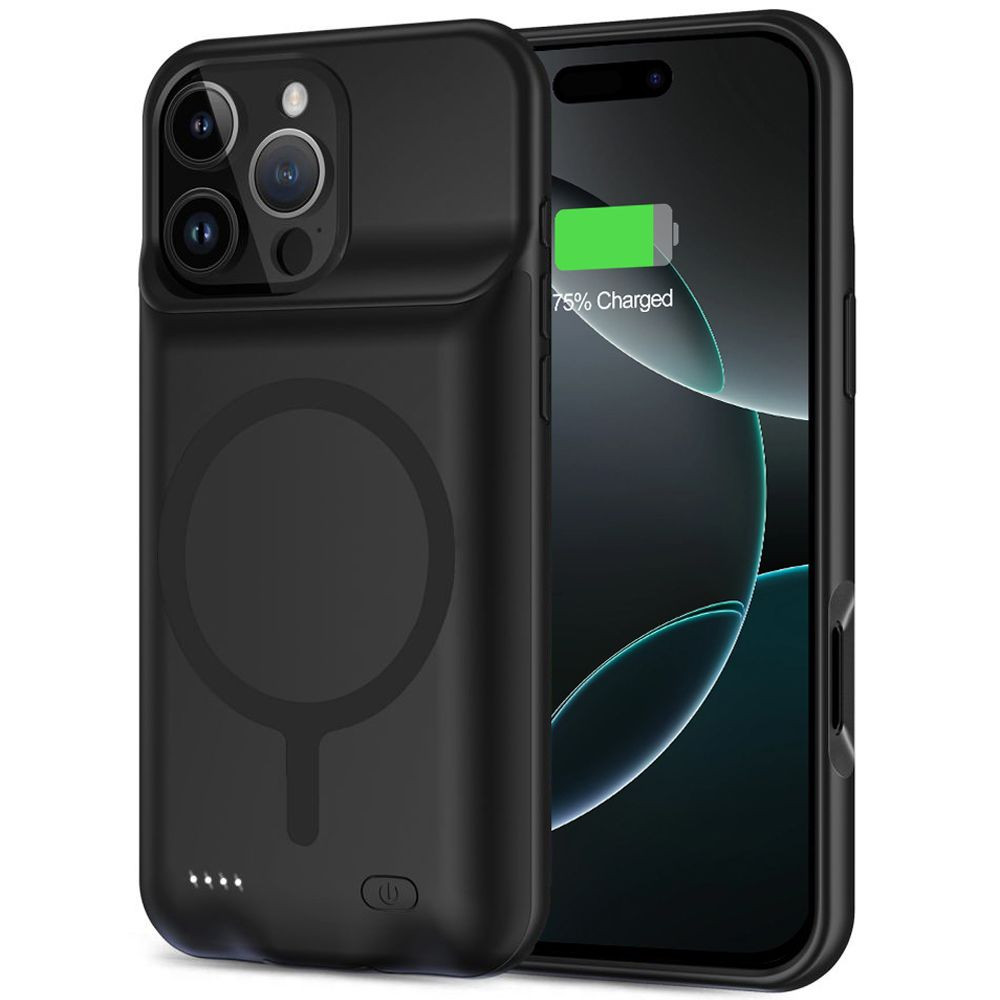 Apple iPhone 16 Pro, Szilikon tok, műanyag hátlap + Akkumulátor, 7000 mAh, LED-es, Magsafe töltővel kompatibilis, Tech-Protect PowerCase Magsafe, fekete (5906302375219)-0