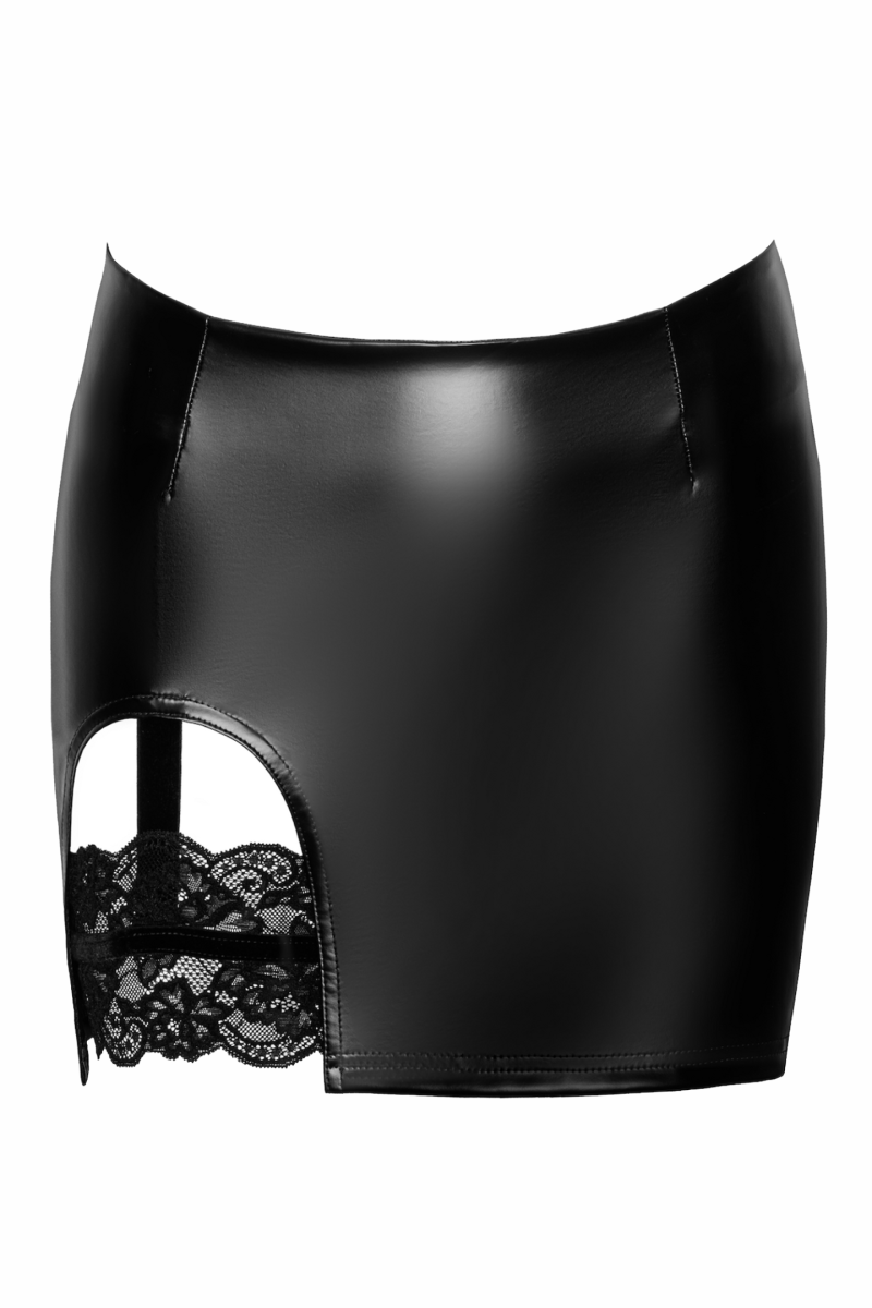 F345 Wetlook Minirock mit Strumpfband - 3XL-0