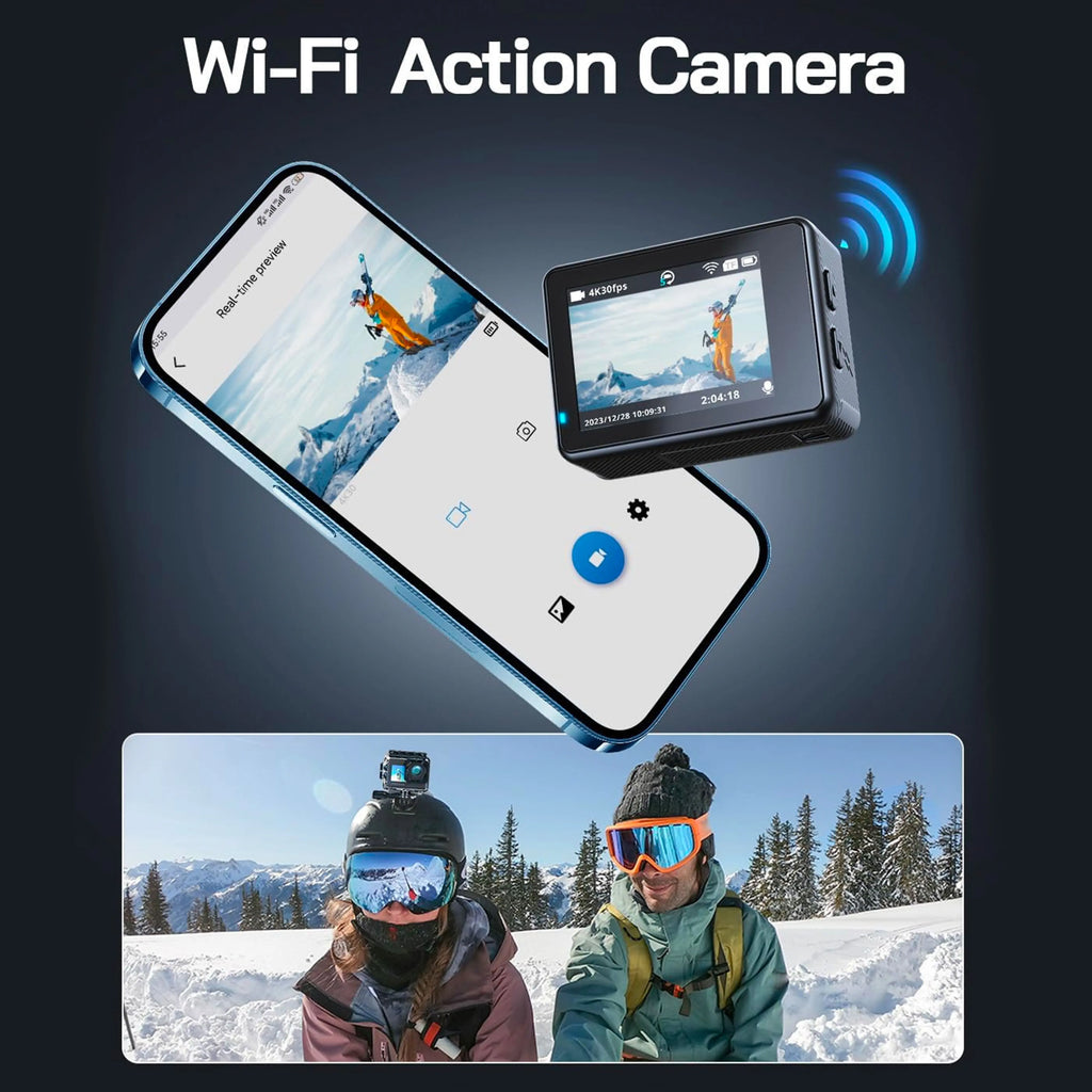 5K Action Camera Dual Screen 60FPS 4K Sports Cam Black-2