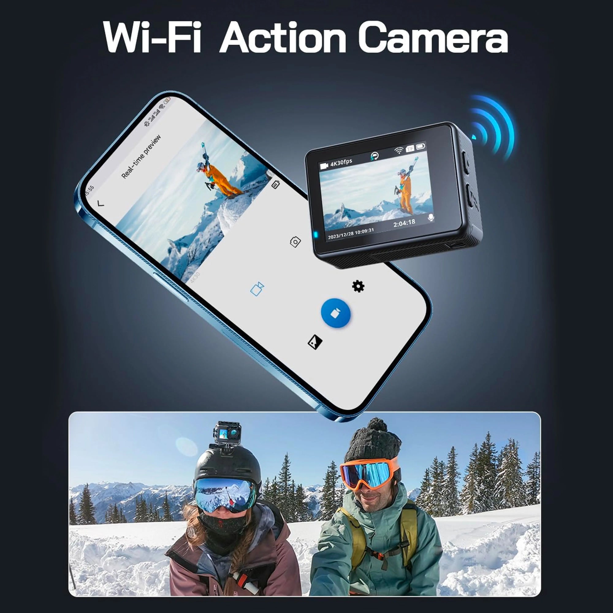 5K Action Camera Dual Screen 60FPS 4K Sports Cam Black-2