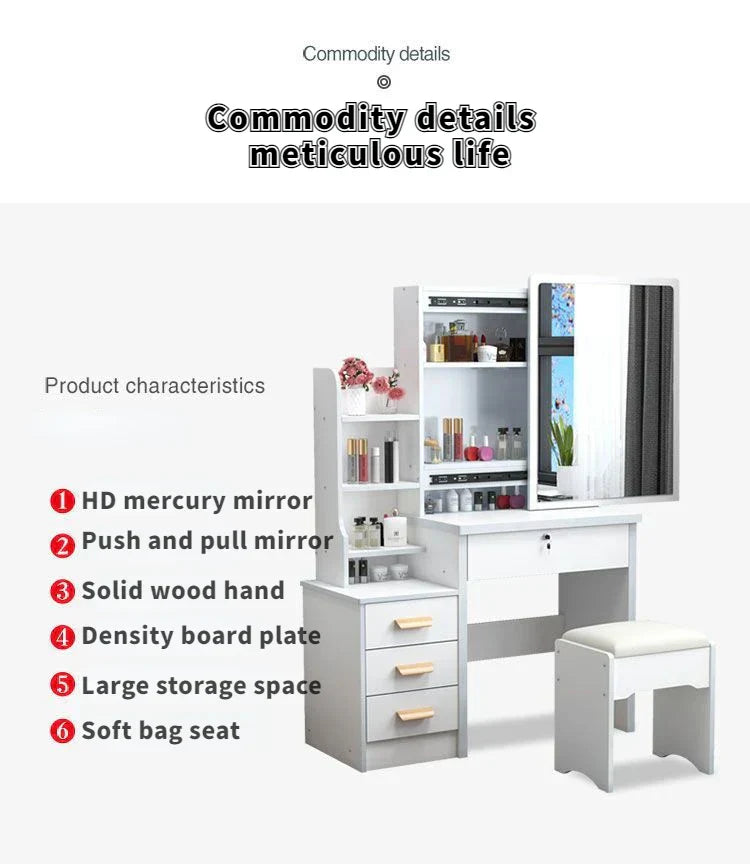 Elegance in Simplicity: White Dressing Table Set with Sliding Mirror & Ample Storage-4