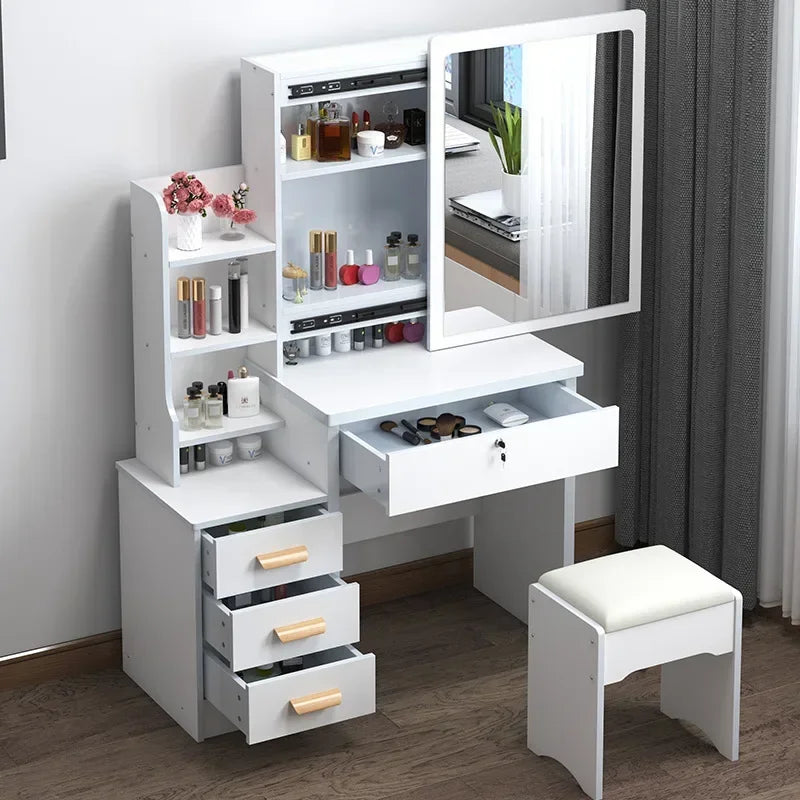 Elegance in Simplicity: White Dressing Table Set with Sliding Mirror & Ample Storage-1