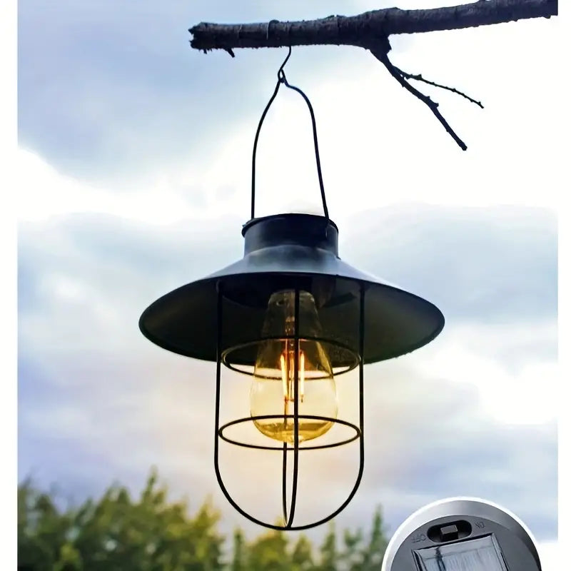 Black Vintage Solar-Powered Art Courtyard Chandelier - Outdoor Garden Decor-4
