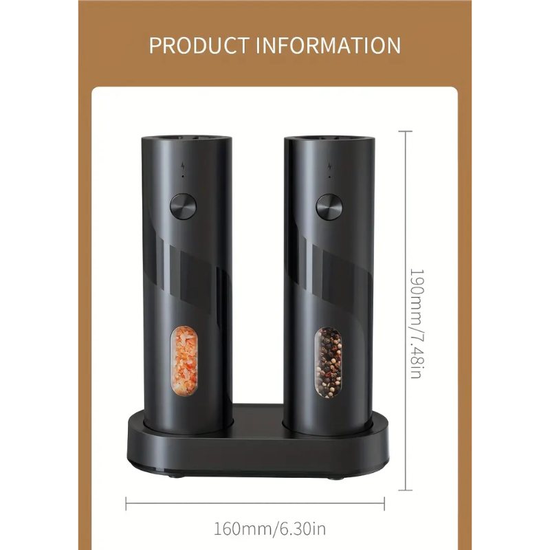 Electric Salt & Pepper Grinder Set with Charging Base (2 pcs)-4