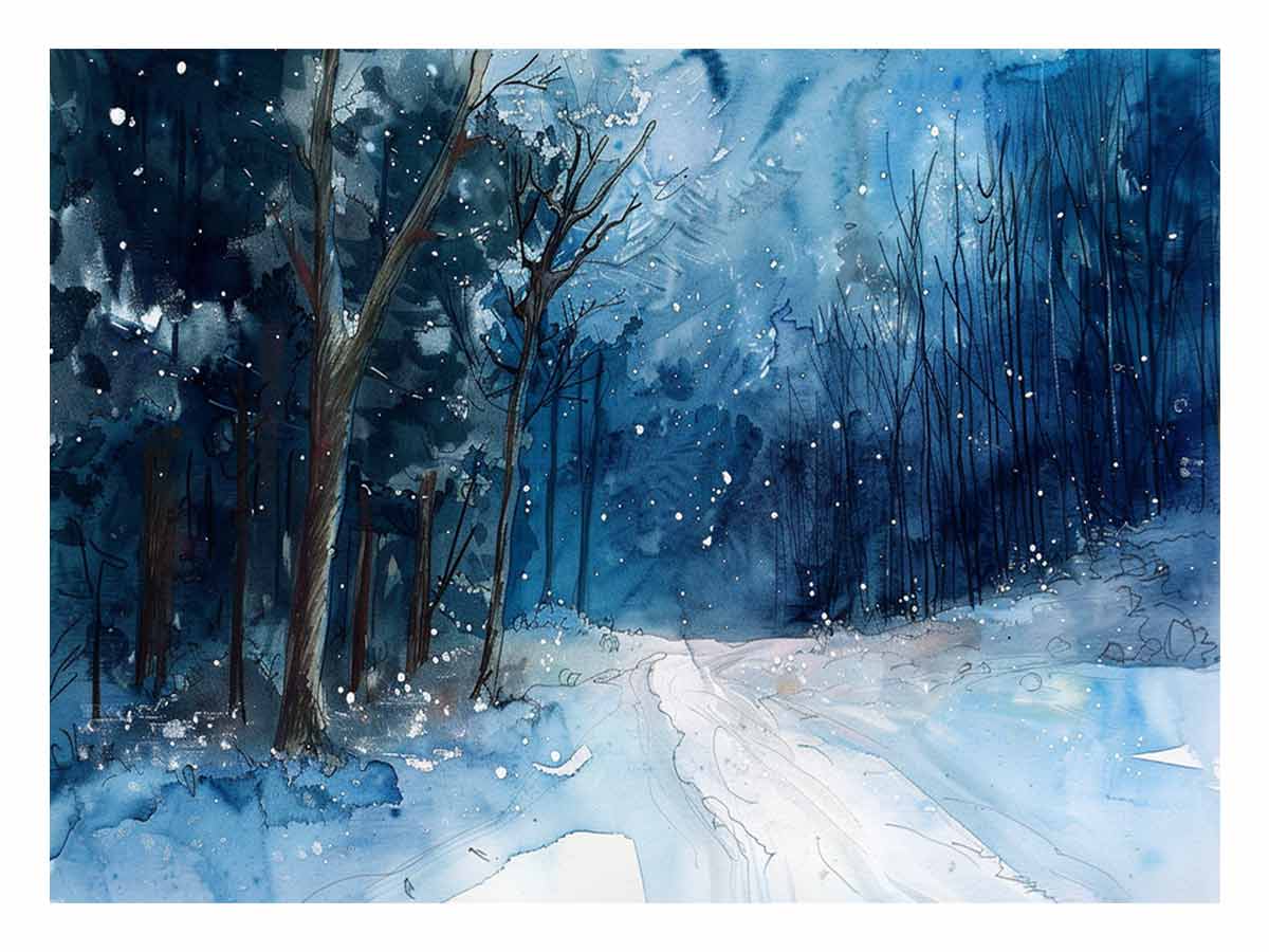 Winter  Watercolor Painitng  Canvas Art Print-0